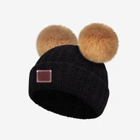 Baby Black Double Pom Beanie