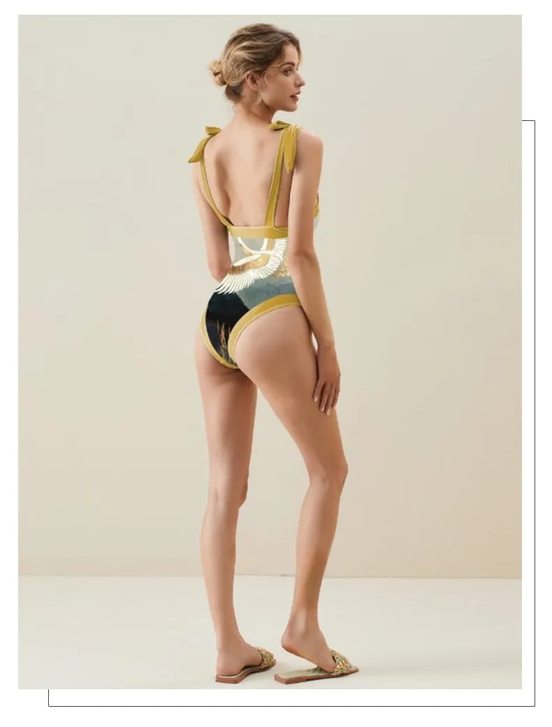 Beach Hot Spring French Retro Lace-Up Swimsuit - Stylish Bikini