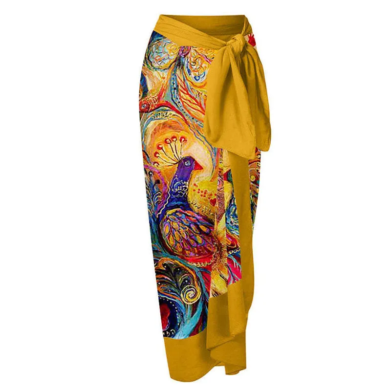 Beautiful Colorful Bowknot Tie-Shoulder One Piece Swimsuit and Splicing Sarong