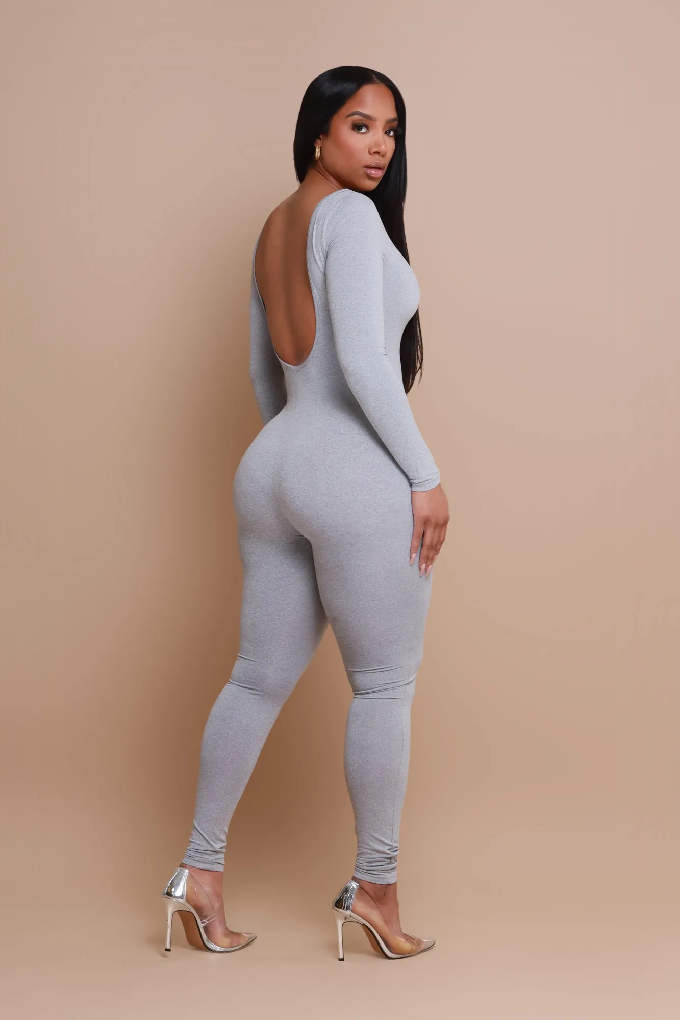 Big Reveal Open Back Jumpsuit - Heather Grey