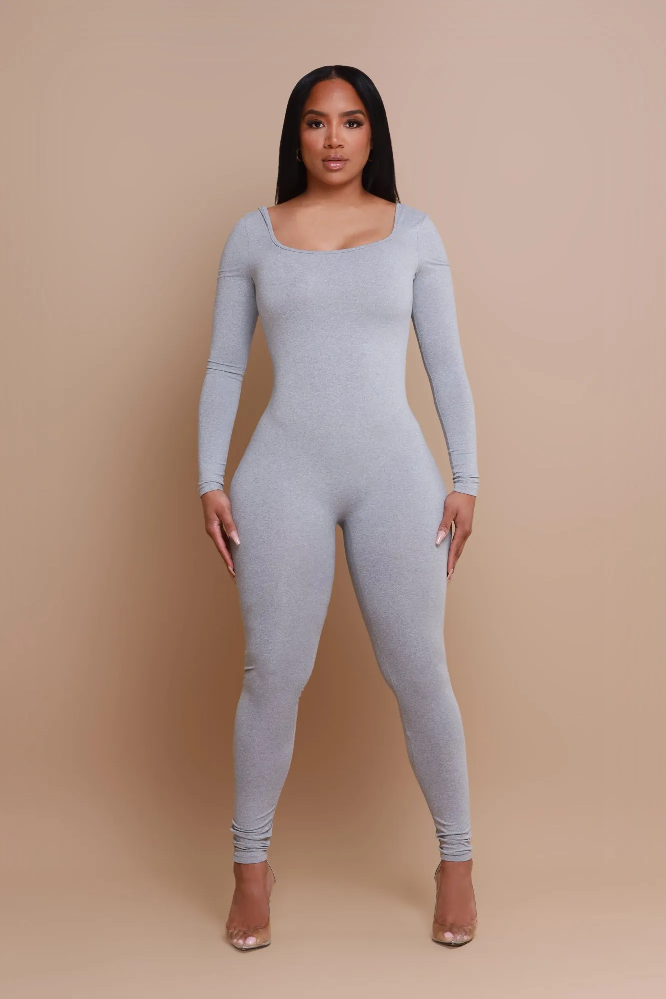 Big Reveal Open Back Jumpsuit - Heather Grey