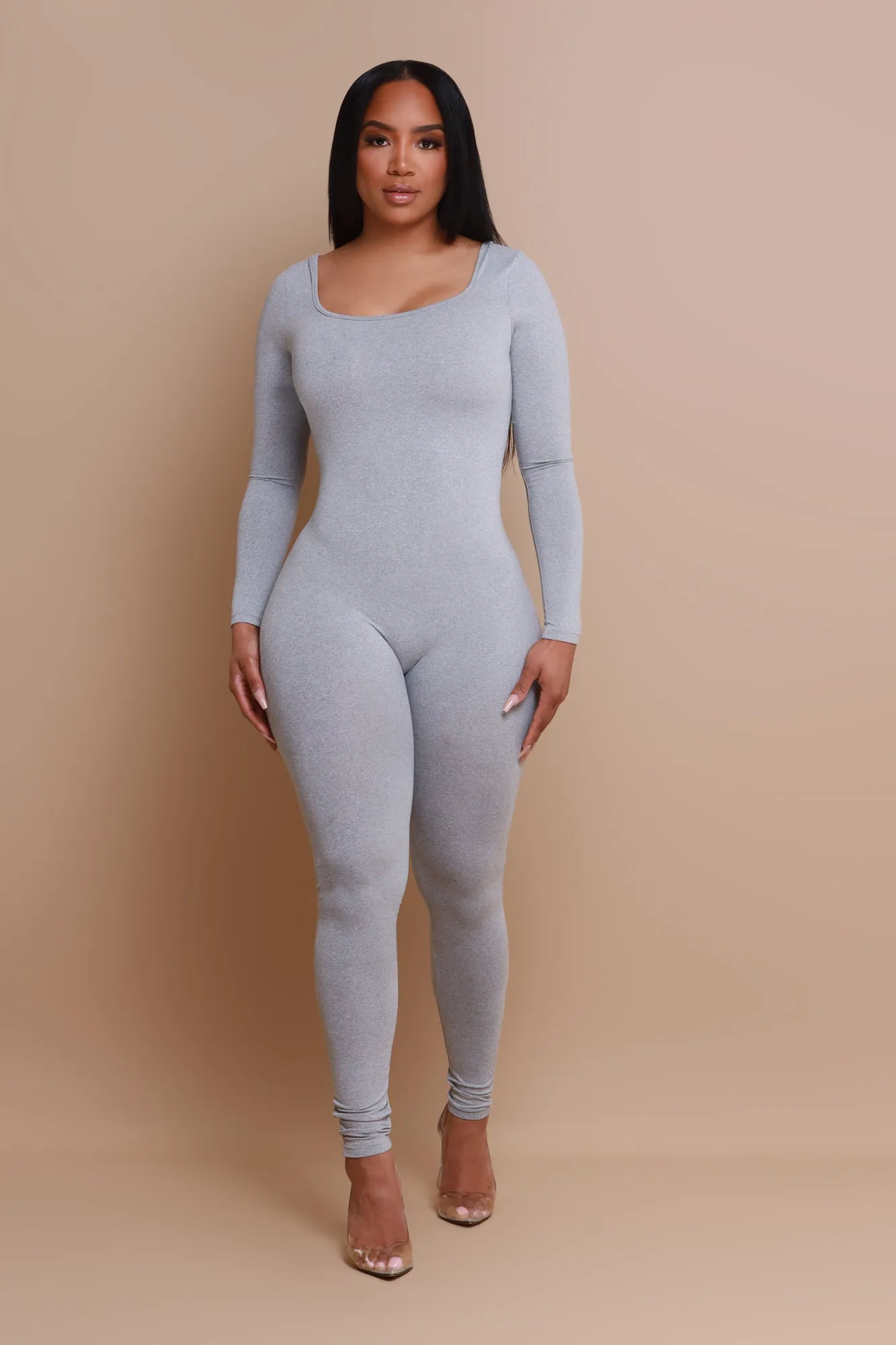 Big Reveal Open Back Jumpsuit - Heather Grey