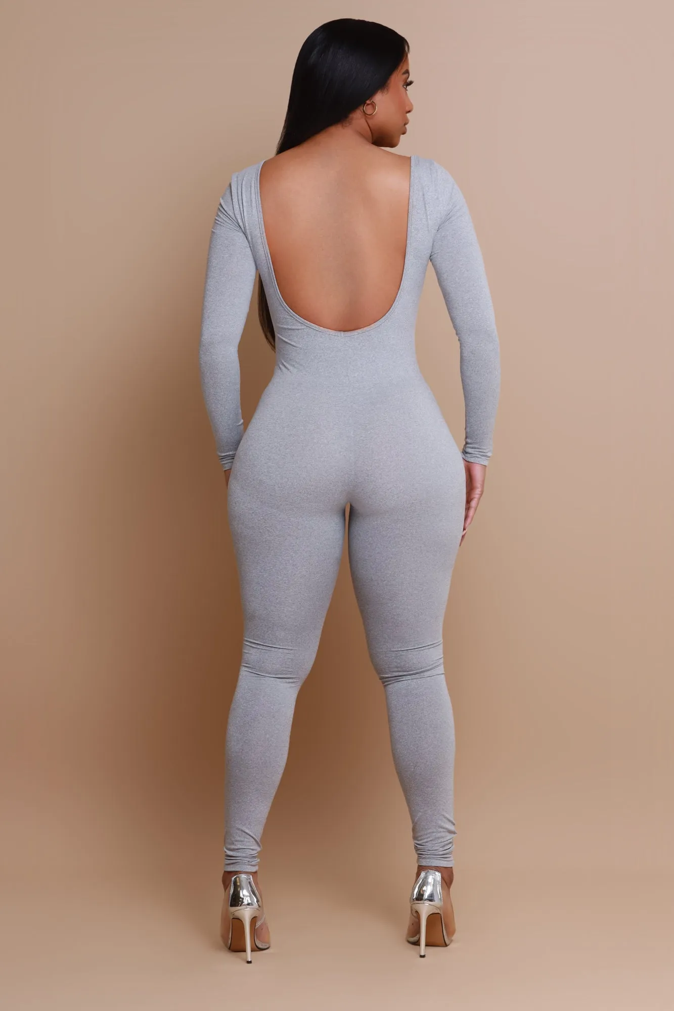 Big Reveal Open Back Jumpsuit - Heather Grey