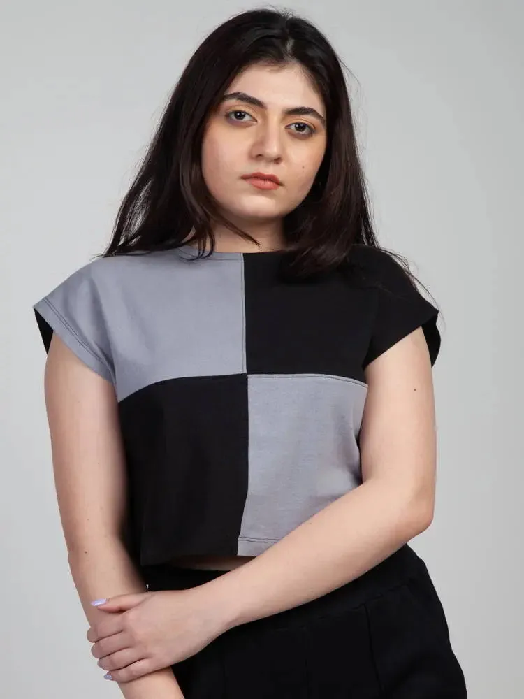 Black/Grey Colour block top