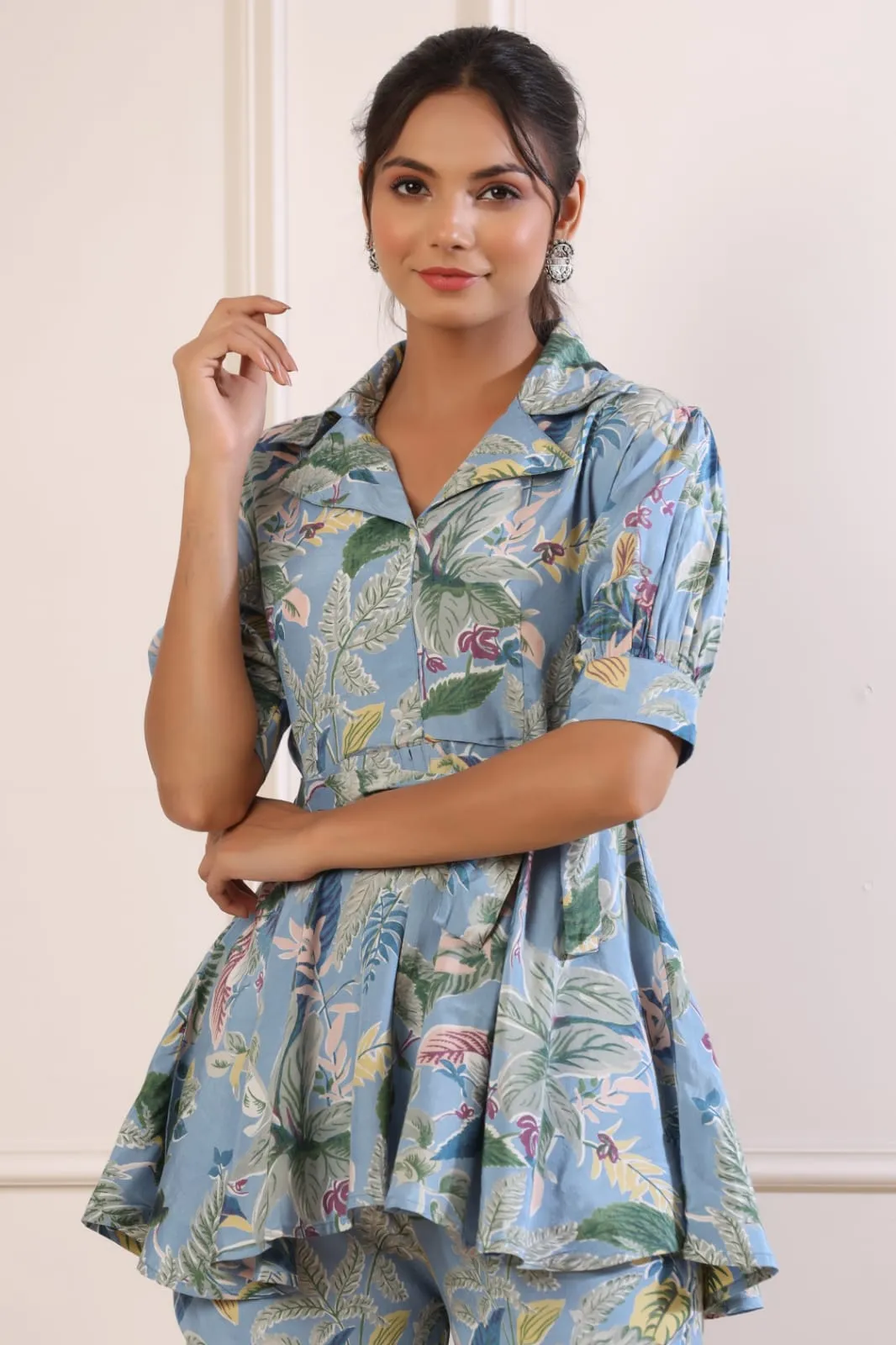 Botanical Russian Silk Sky Blue Co-ord Set