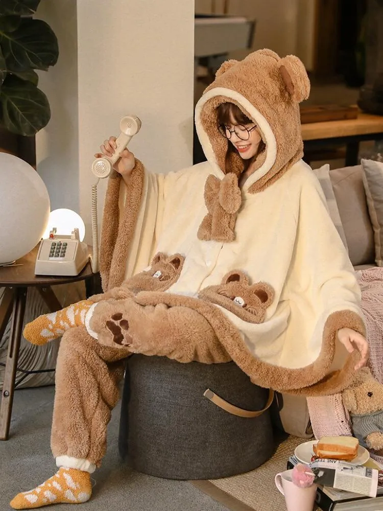 Brown Bear Cozy Dreamy Winter Flannel Pajama Set