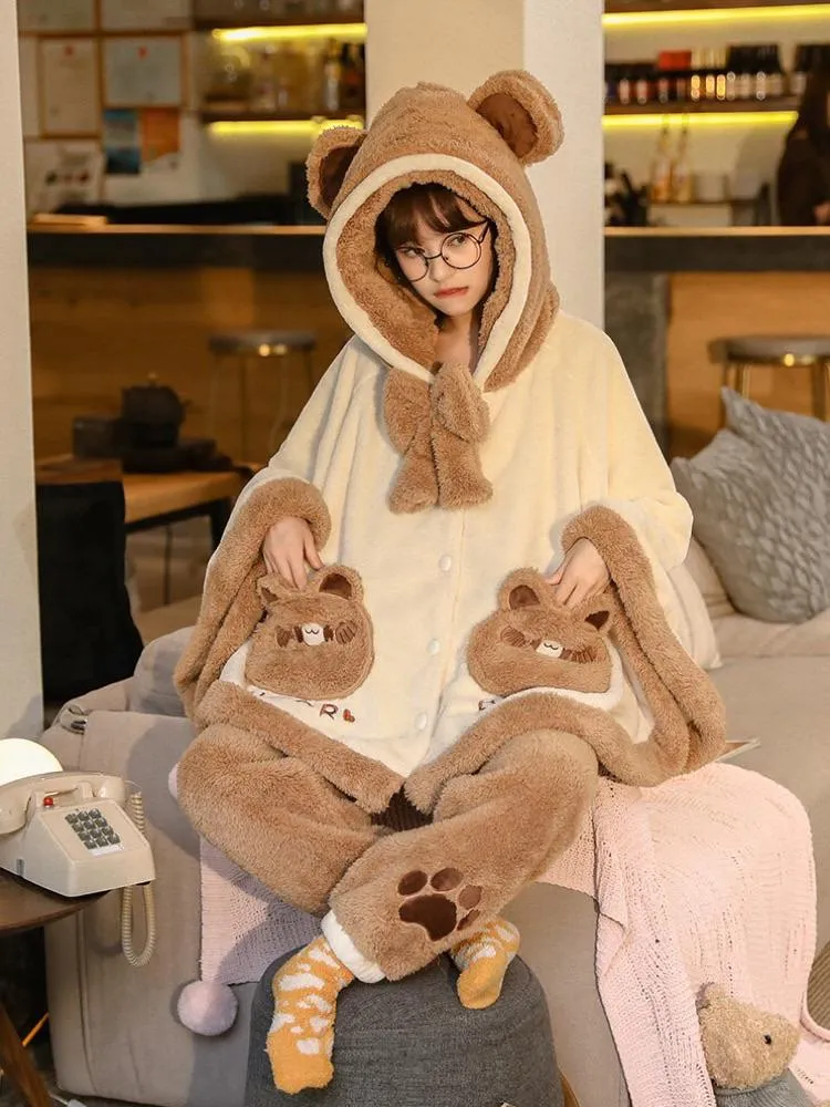 Brown Bear Cozy Dreamy Winter Flannel Pajama Set