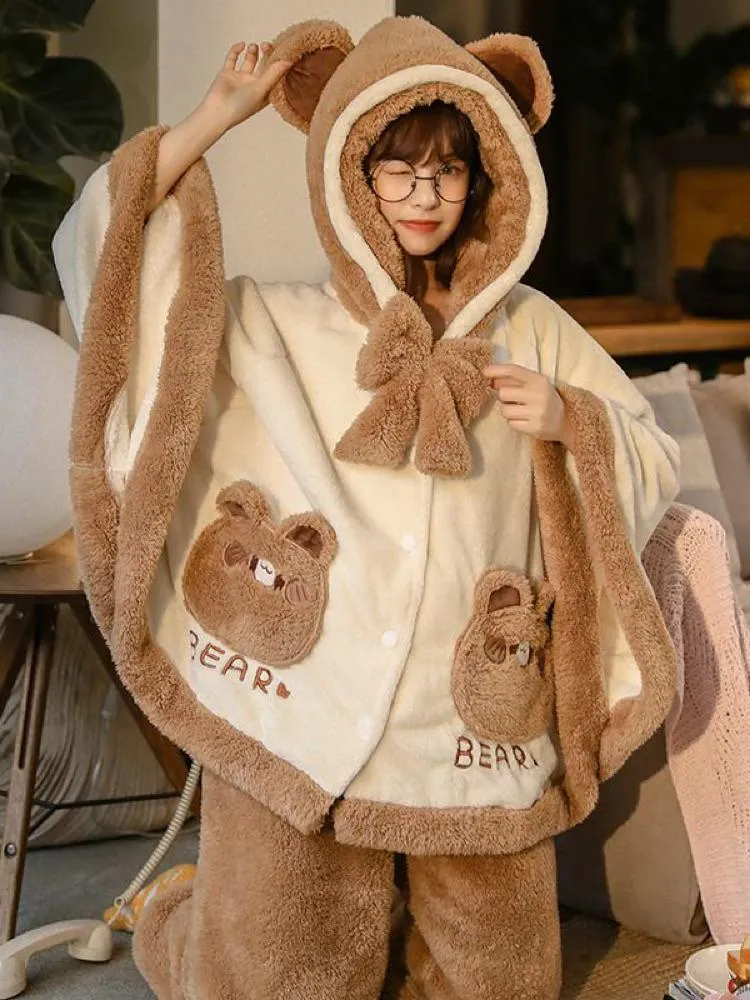 Brown Bear Cozy Dreamy Winter Flannel Pajama Set