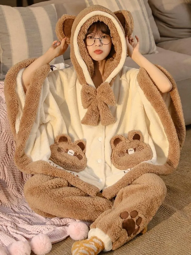 Brown Bear Cozy Dreamy Winter Flannel Pajama Set