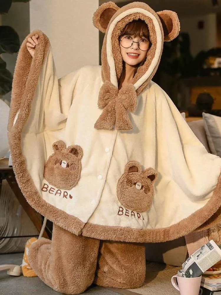 Brown Bear Cozy Dreamy Winter Flannel Pajama Set