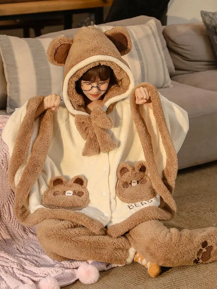 Brown Bear Cozy Dreamy Winter Flannel Pajama Set