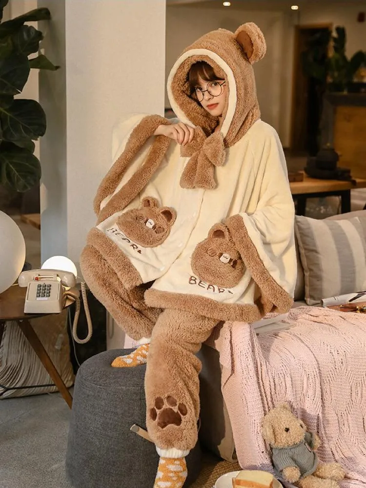 Brown Bear Cozy Dreamy Winter Flannel Pajama Set