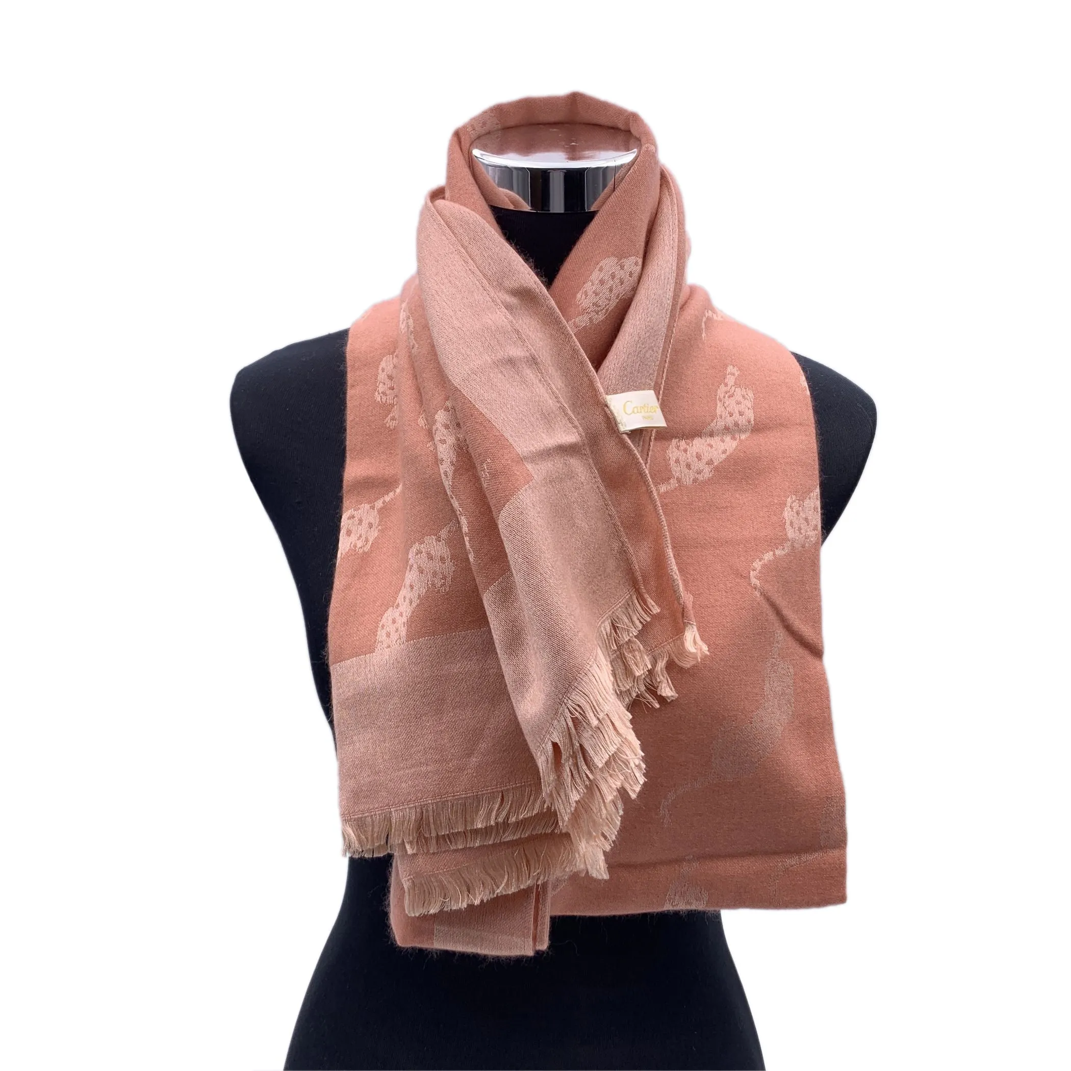 Cartier Paris Vintage Pink Cashmere and Silk Stole Shawl Scarf