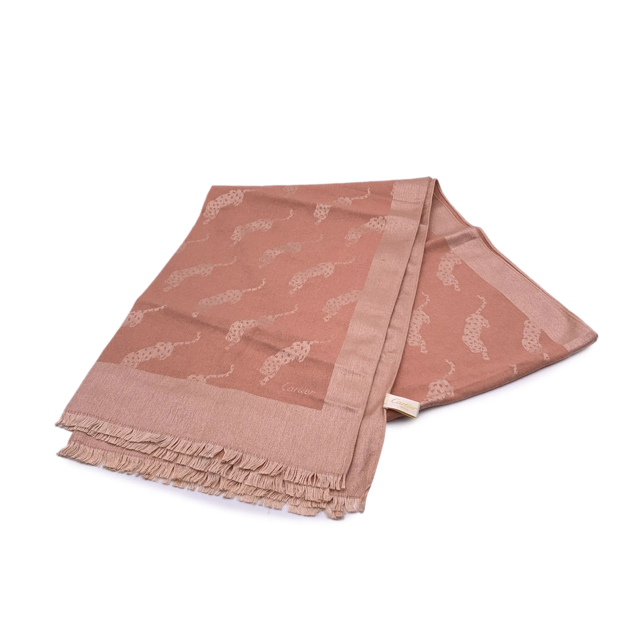 Cartier Paris Vintage Pink Cashmere and Silk Stole Shawl Scarf
