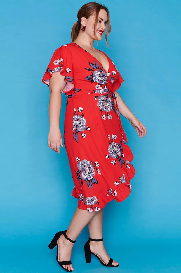 Cassandra Red Floral Wrap Dress