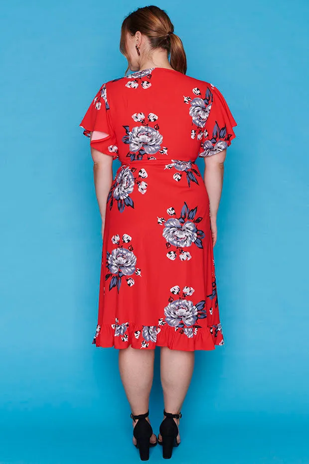 Cassandra Red Floral Wrap Dress