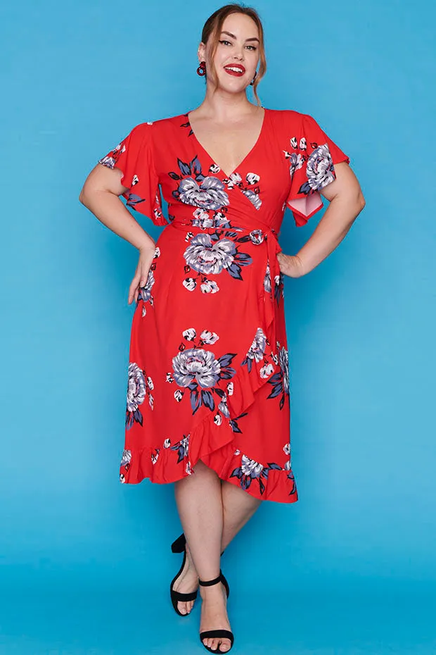 Cassandra Red Floral Wrap Dress
