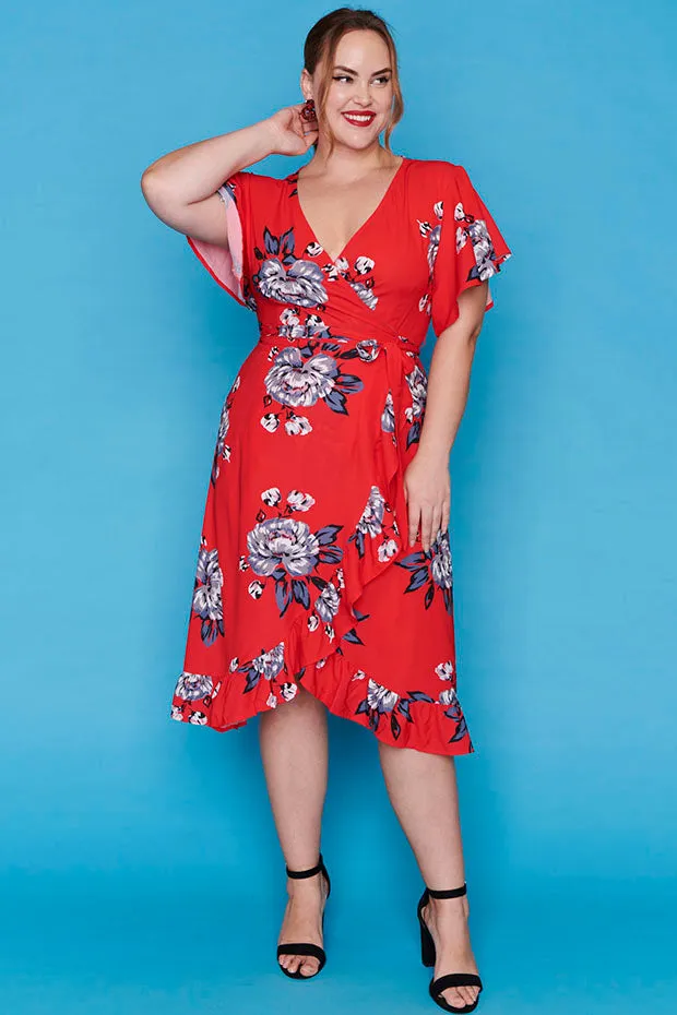 Cassandra Red Floral Wrap Dress