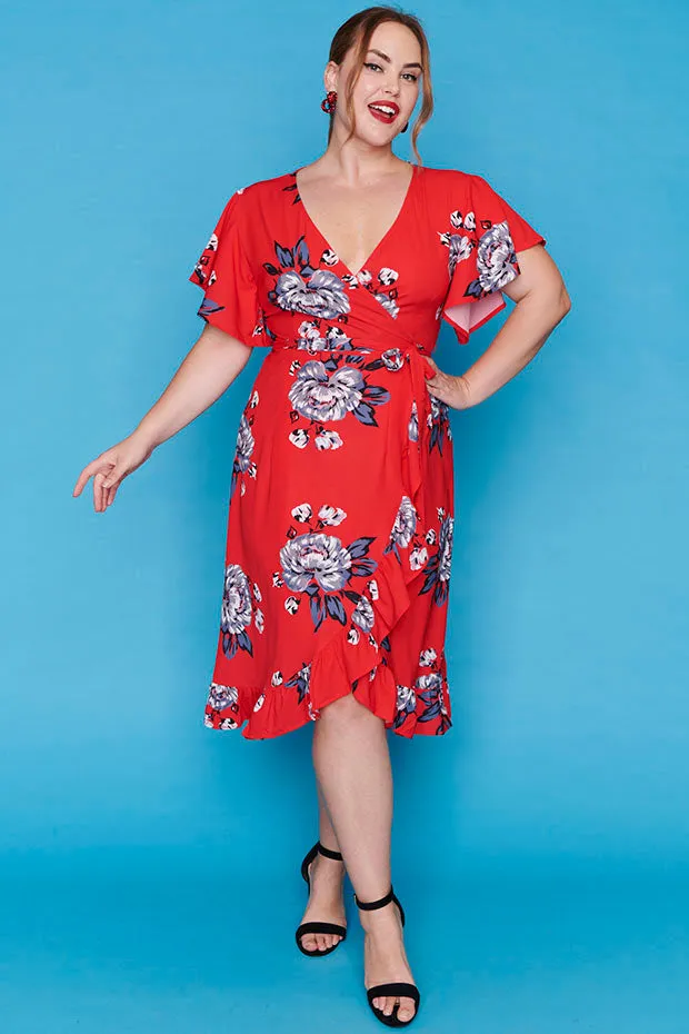 Cassandra Red Floral Wrap Dress