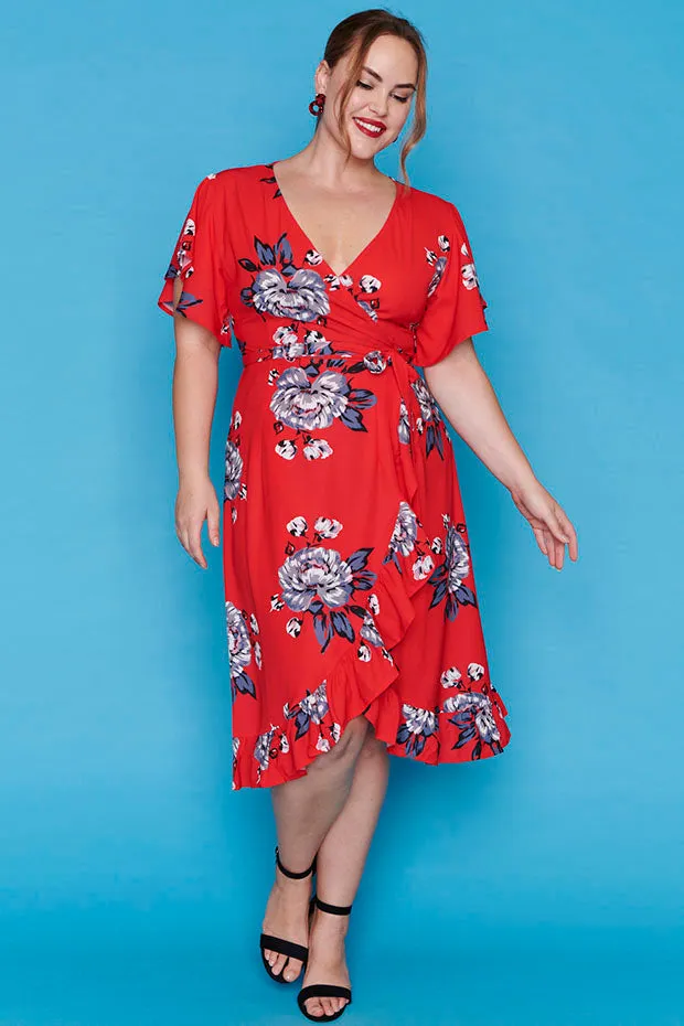 Cassandra Red Floral Wrap Dress