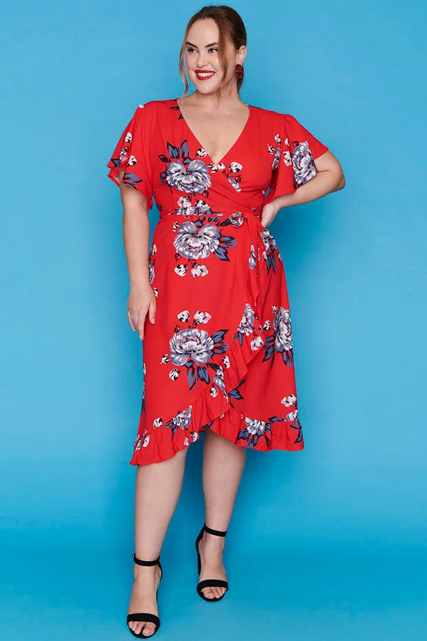 Cassandra Red Floral Wrap Dress
