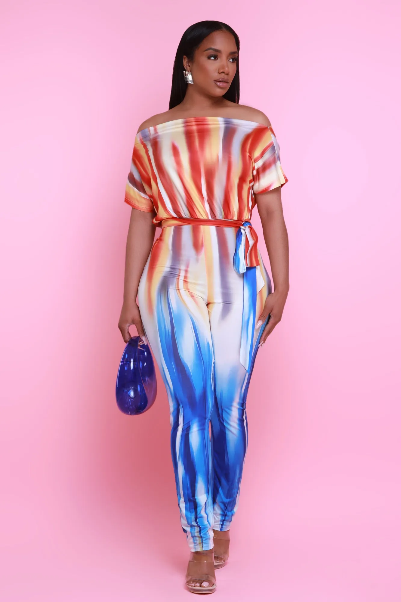 Catch A Vibe Printed Jumpsuit - Orange