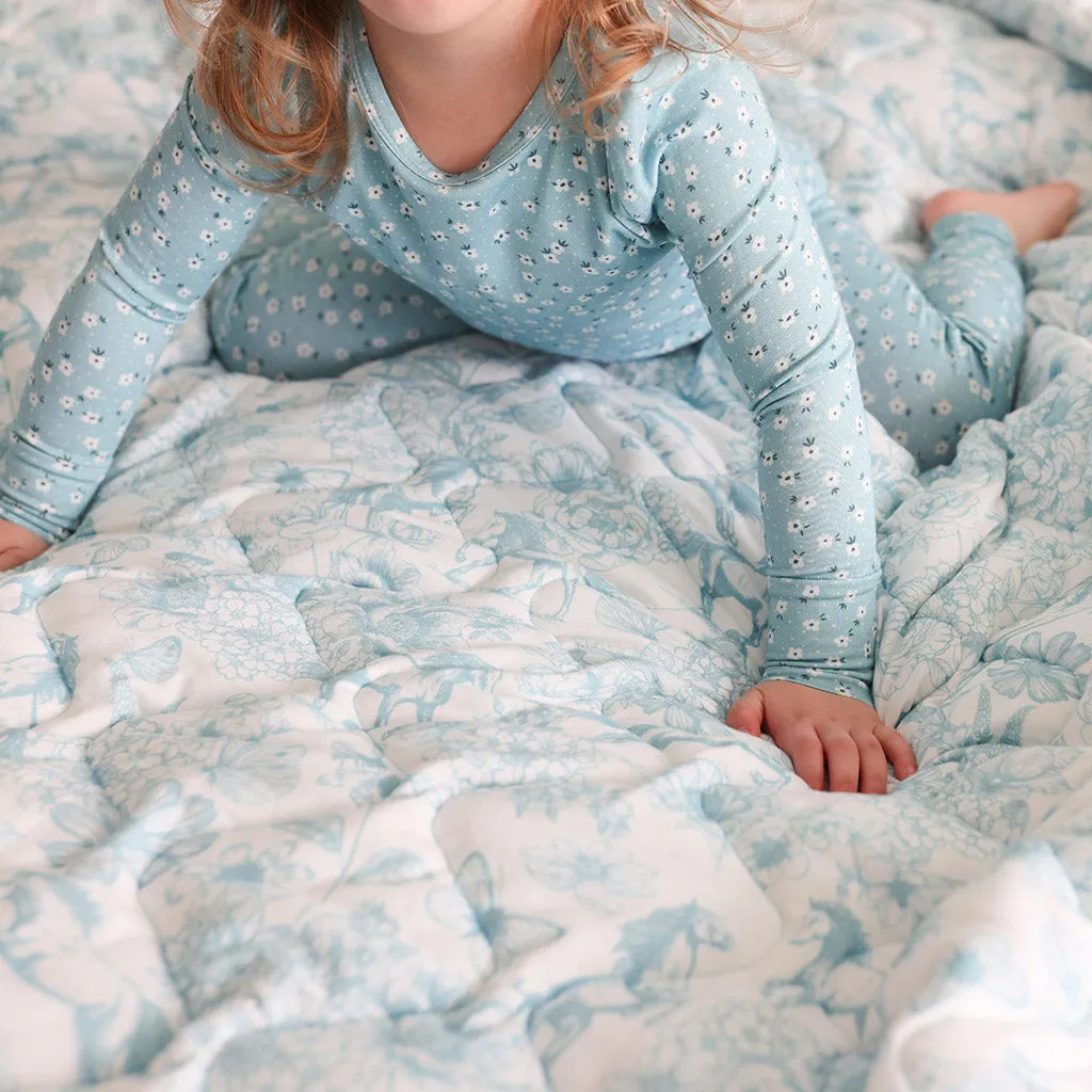 Charlotte Anne & Spring Dusk Blue Reversible Quilted Patoo® Blanket