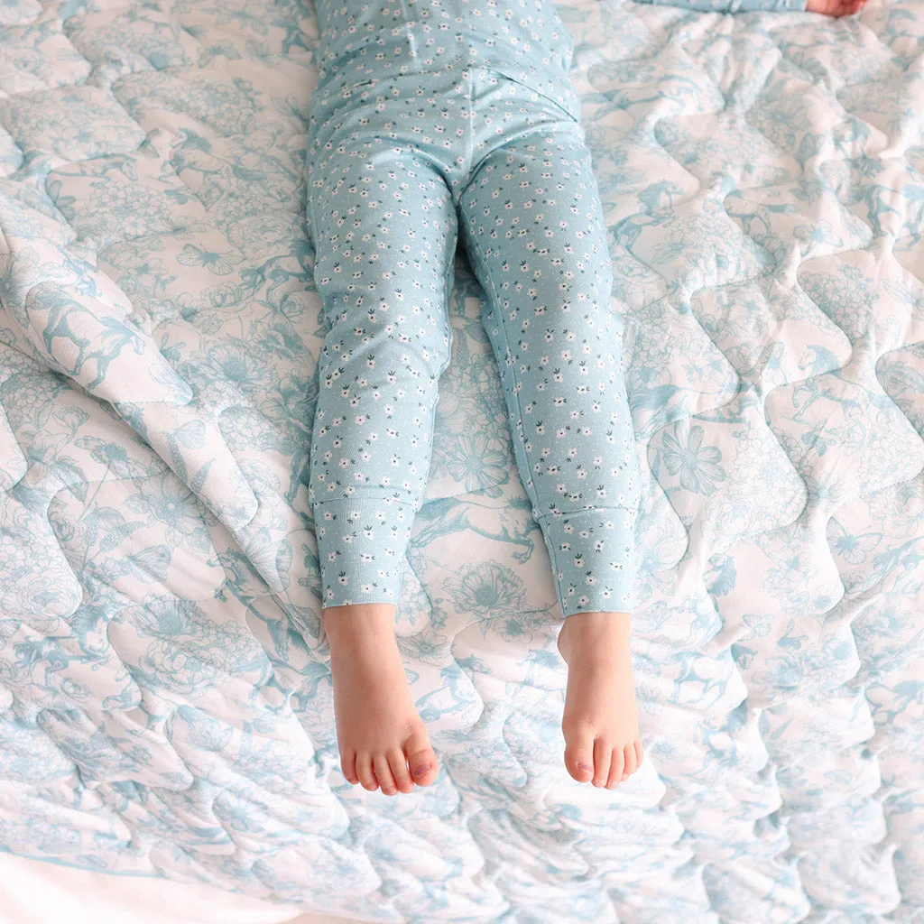 Charlotte Anne & Spring Dusk Blue Reversible Quilted Patoo® Blanket