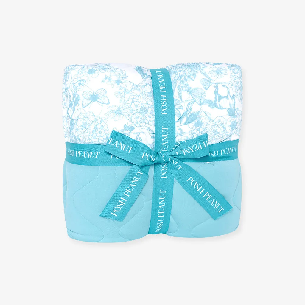Charlotte Anne & Spring Dusk Blue Reversible Quilted Patoo® Blanket