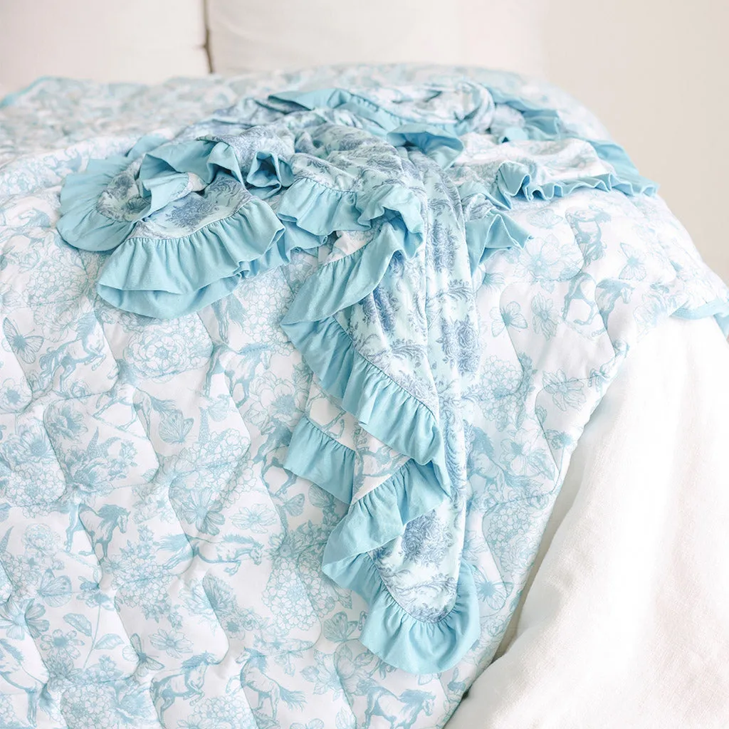 Charlotte Anne & Spring Dusk Blue Reversible Quilted Patoo® Blanket