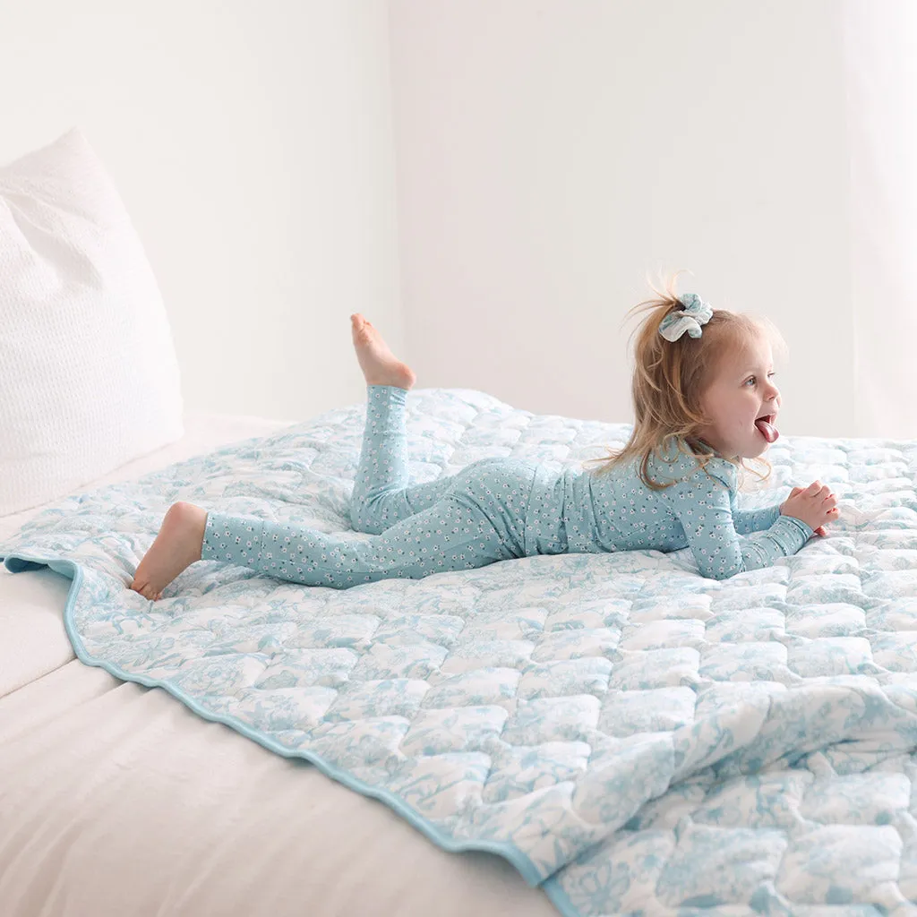 Charlotte Anne & Spring Dusk Blue Reversible Quilted Patoo® Blanket