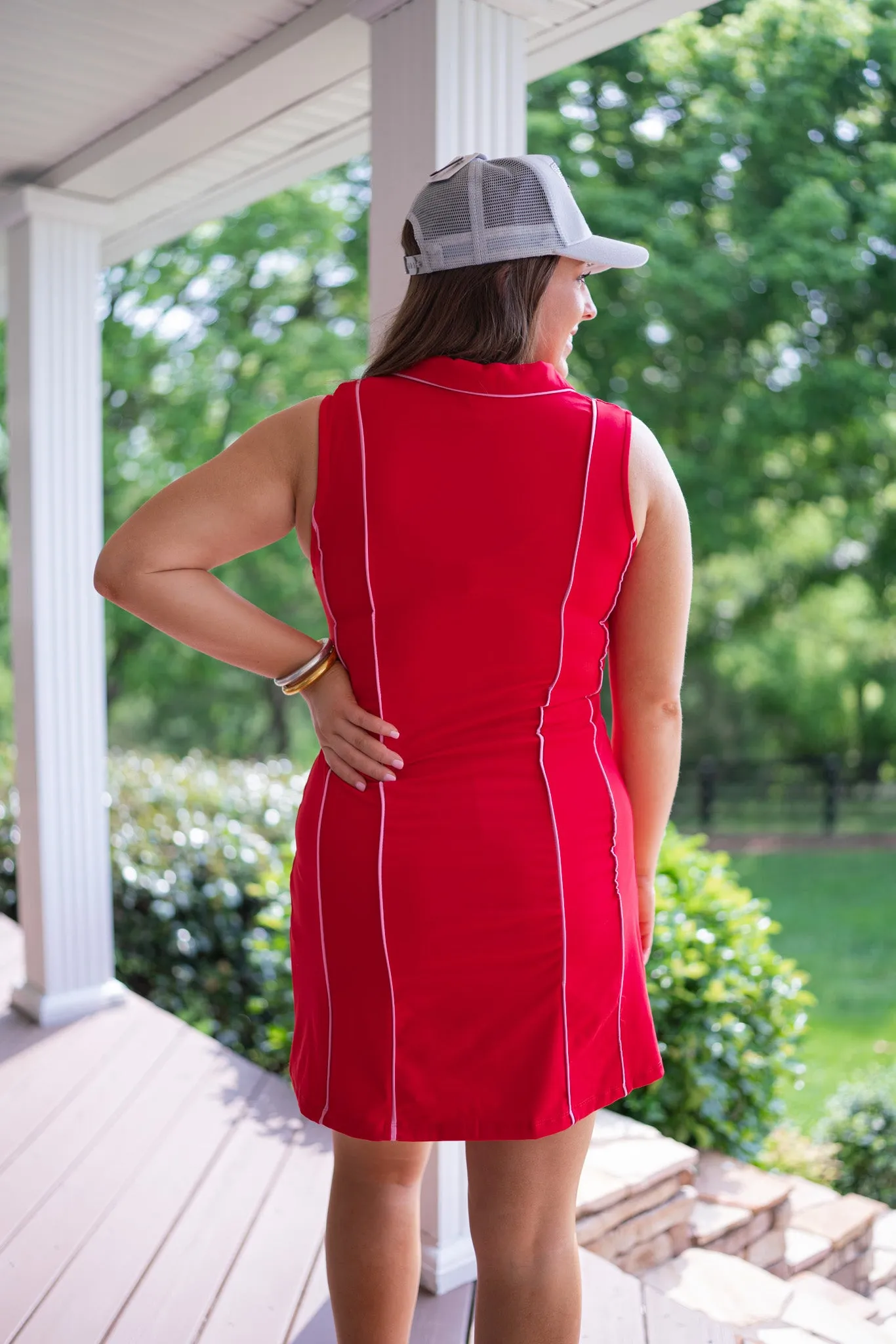 Collared Quarter Zip Active Dress-Red