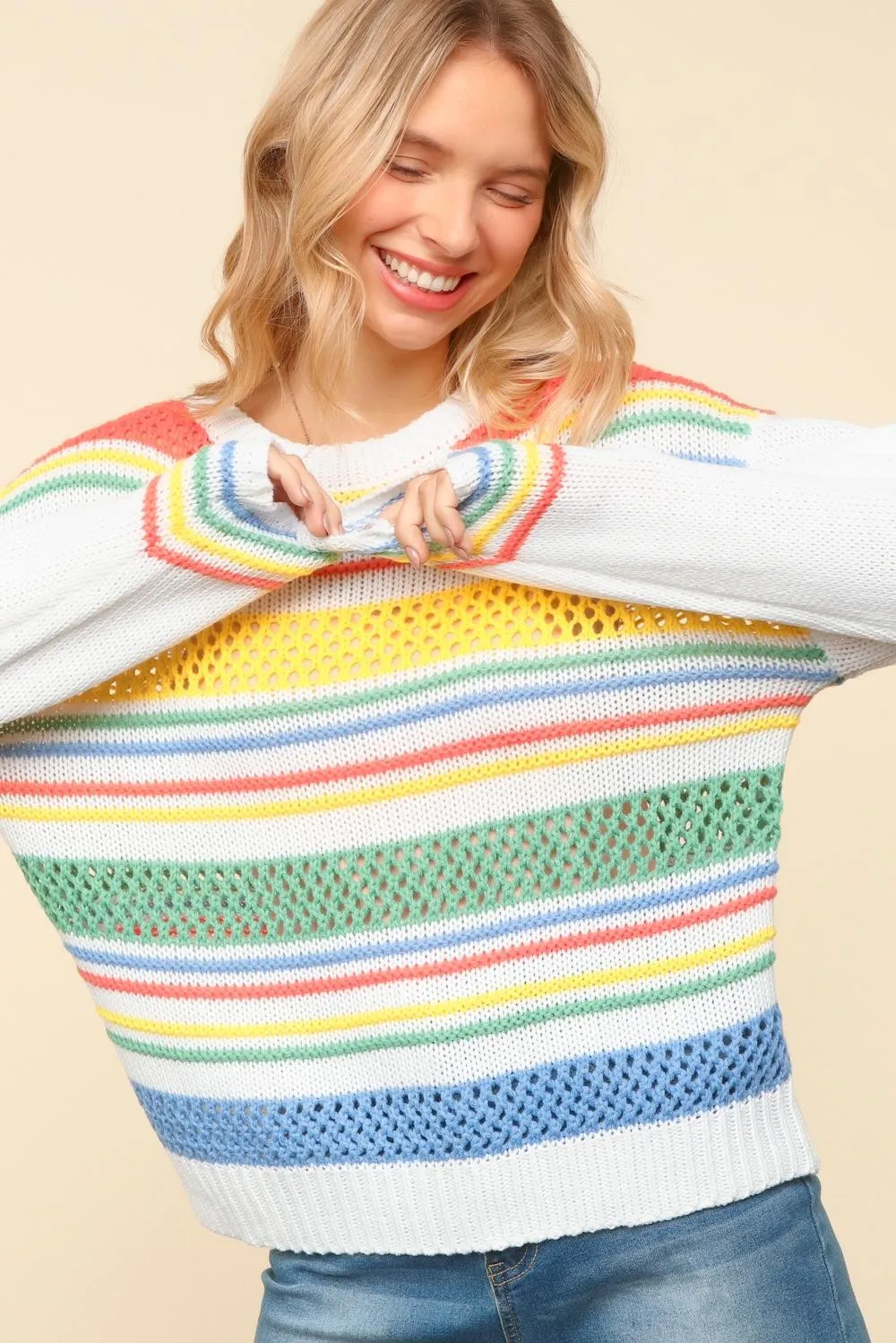 COLOR BLOCK STRIPE OVERSIZED SWEATER KNIT TOP