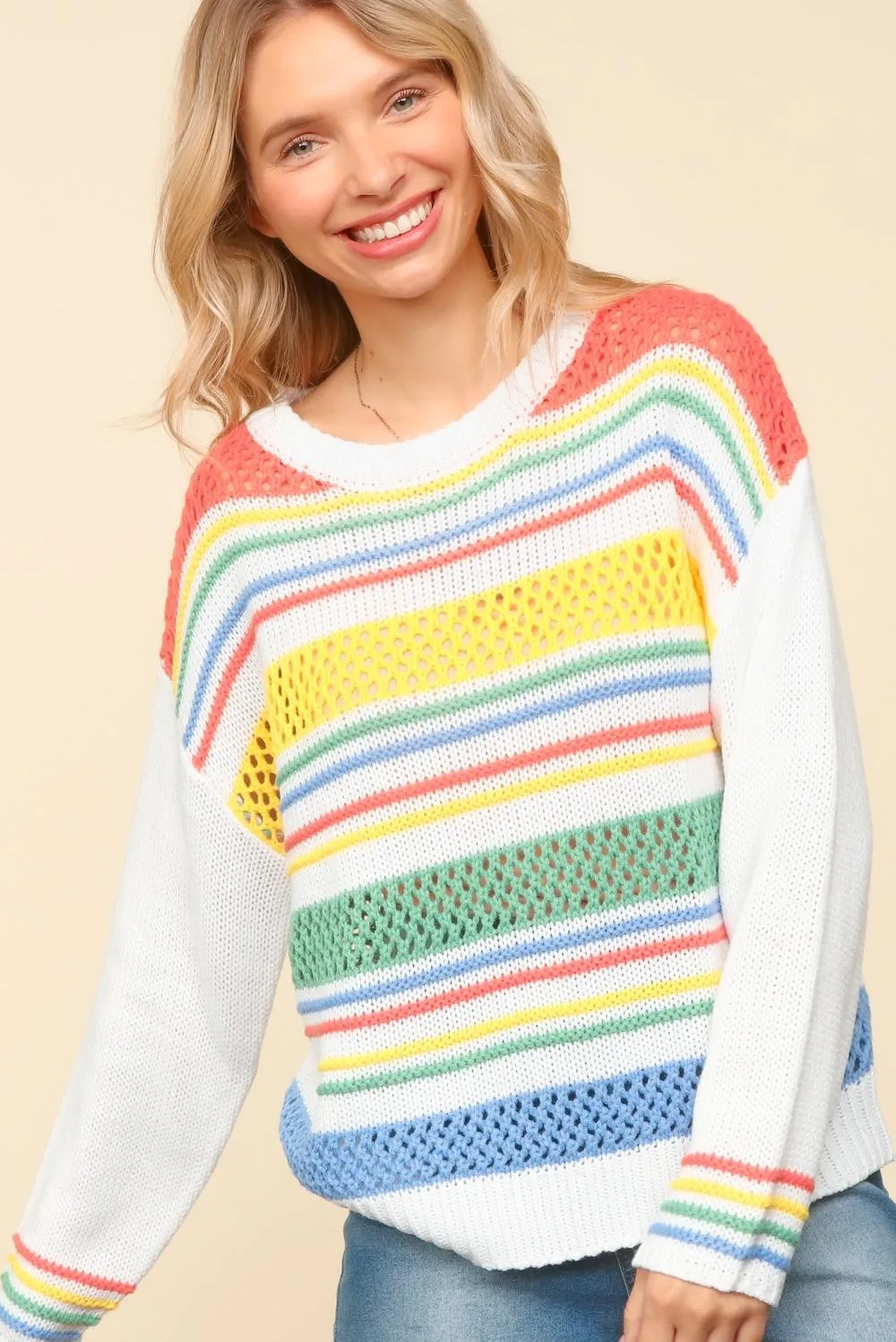 COLOR BLOCK STRIPE OVERSIZED SWEATER KNIT TOP
