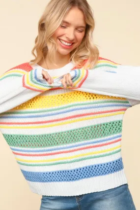 COLOR BLOCK STRIPE OVERSIZED SWEATER KNIT TOP