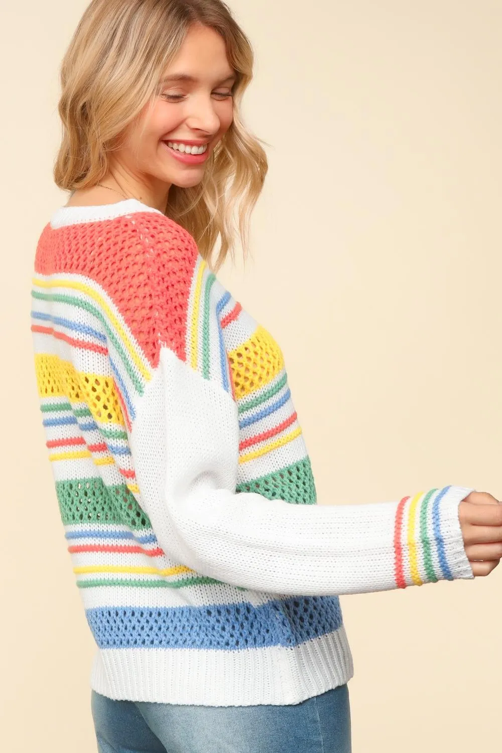 COLOR BLOCK STRIPE OVERSIZED SWEATER KNIT TOP