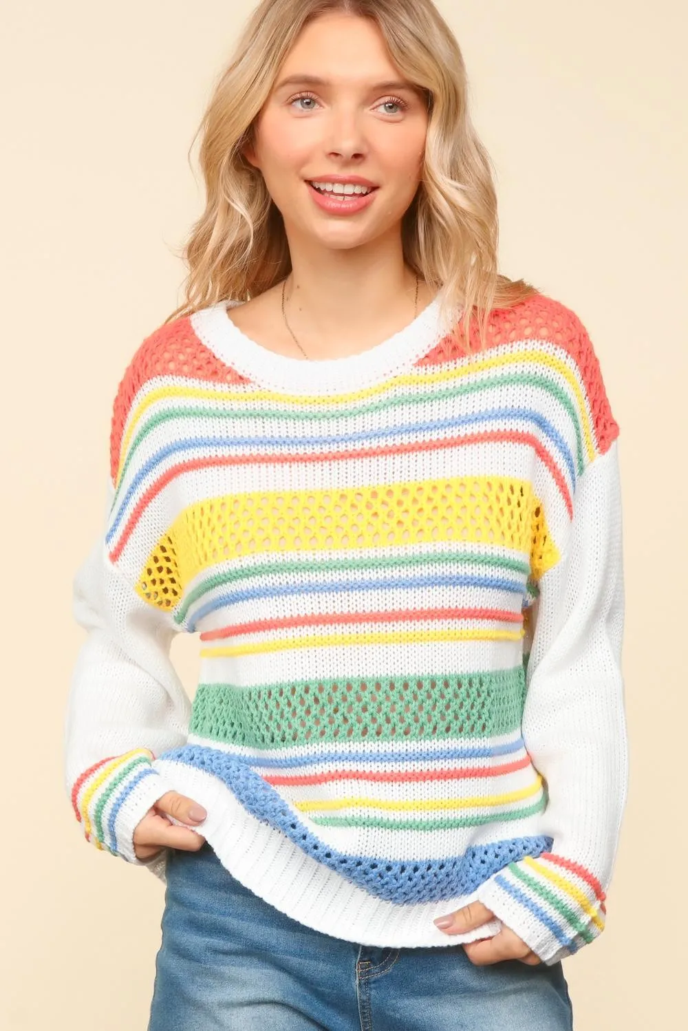 COLOR BLOCK STRIPE OVERSIZED SWEATER KNIT TOP