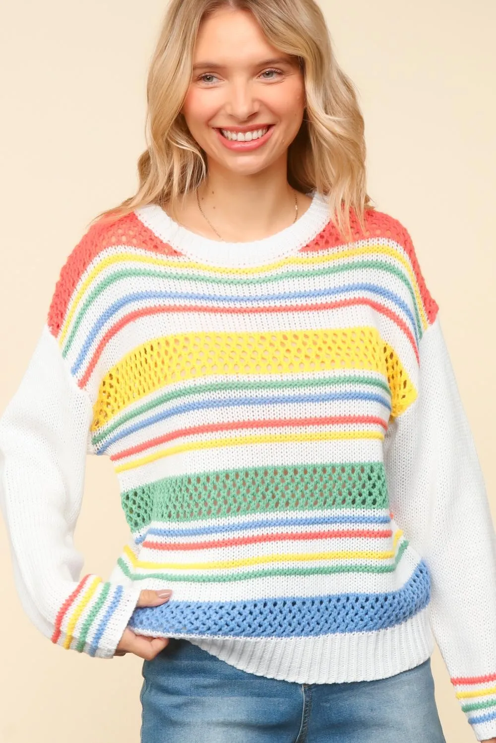 COLOR BLOCK STRIPE OVERSIZED SWEATER KNIT TOP