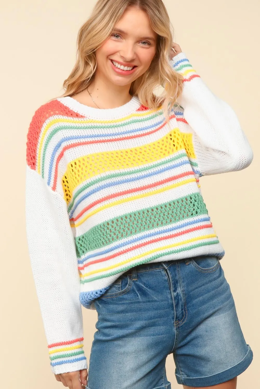 COLOR BLOCK STRIPE OVERSIZED SWEATER KNIT TOP