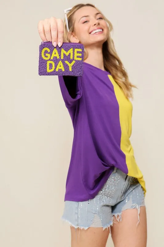 COLORBLOCK GAME DAY TOP | PURPLE & GOLD