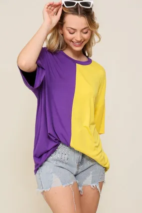 COLORBLOCK GAME DAY TOP | PURPLE & GOLD