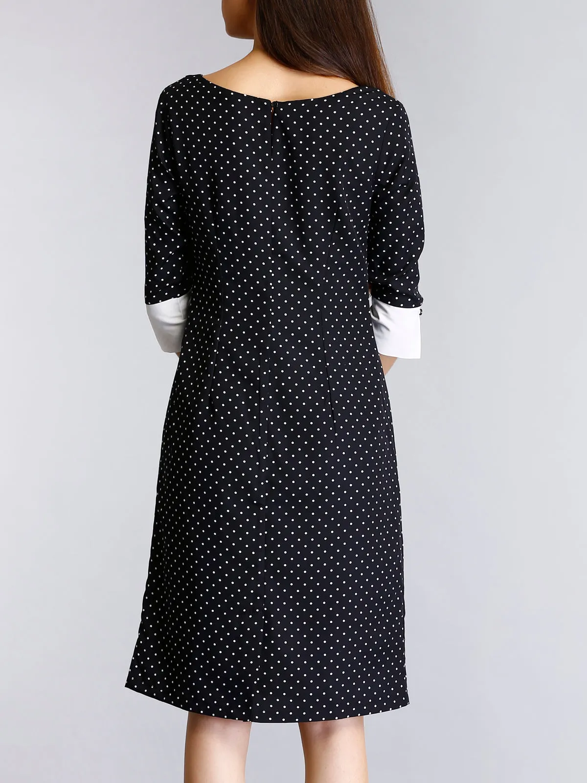 Colour Block Polka Dot Shift Dress - Black and White