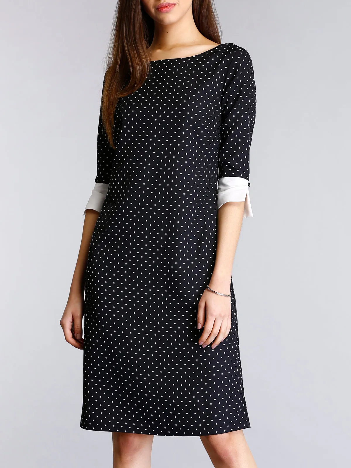 Colour Block Polka Dot Shift Dress - Black and White