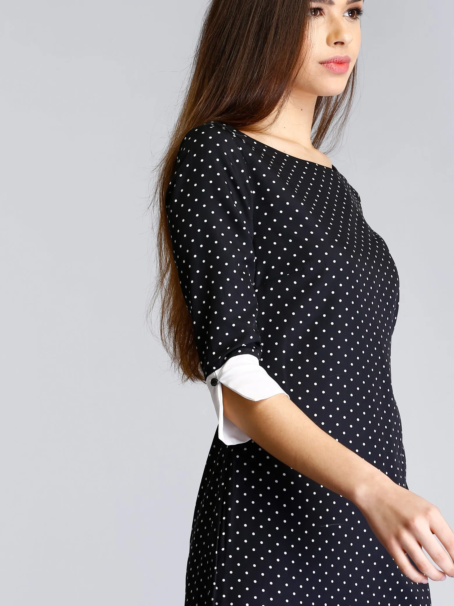 Colour Block Polka Dot Shift Dress - Black and White