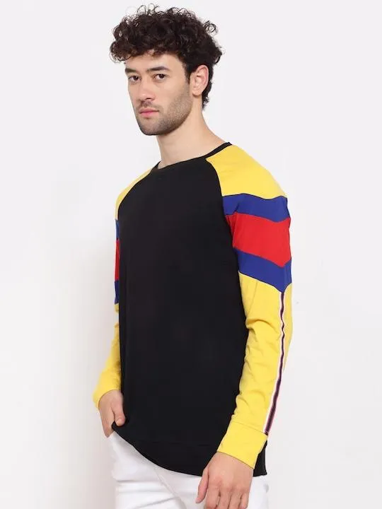 Cotton Color Block Full Sleeves Mens Round Neck T-Shirt