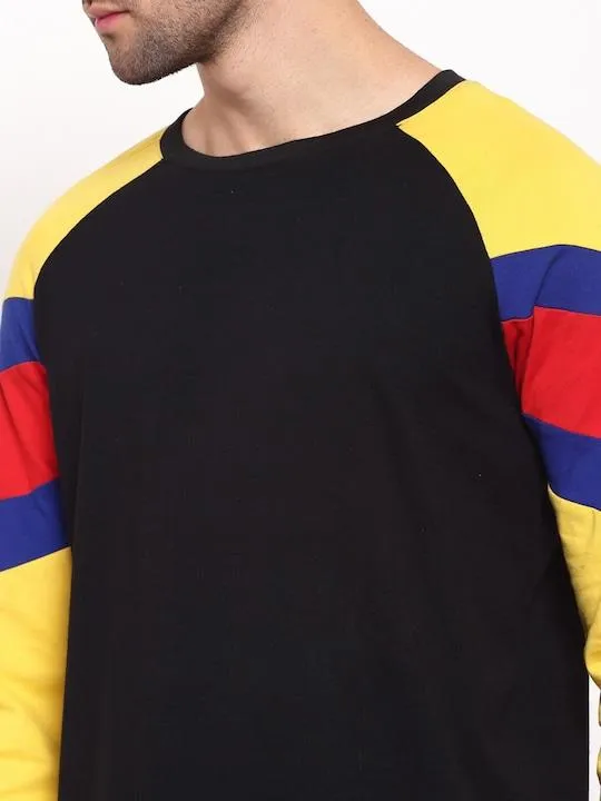 Cotton Color Block Full Sleeves Mens Round Neck T-Shirt