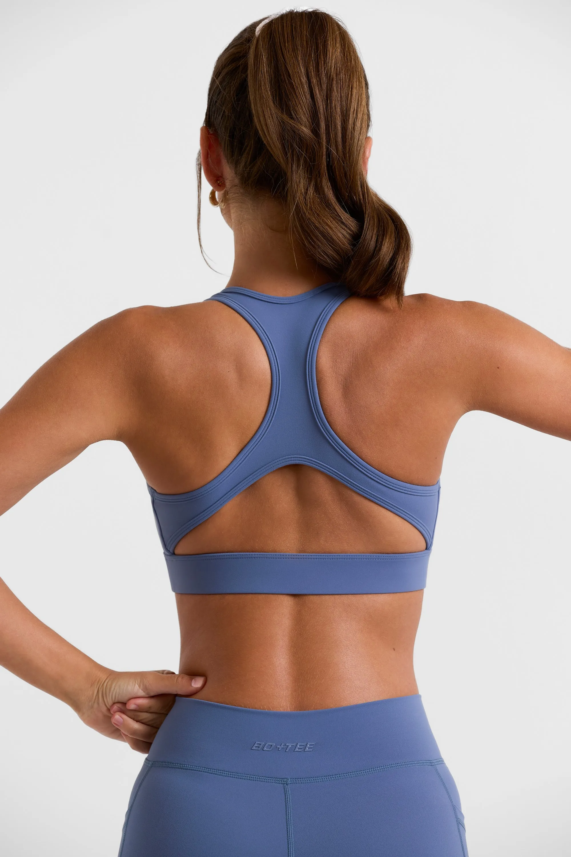 Cut Out Back Sports Bra in Slate Blue