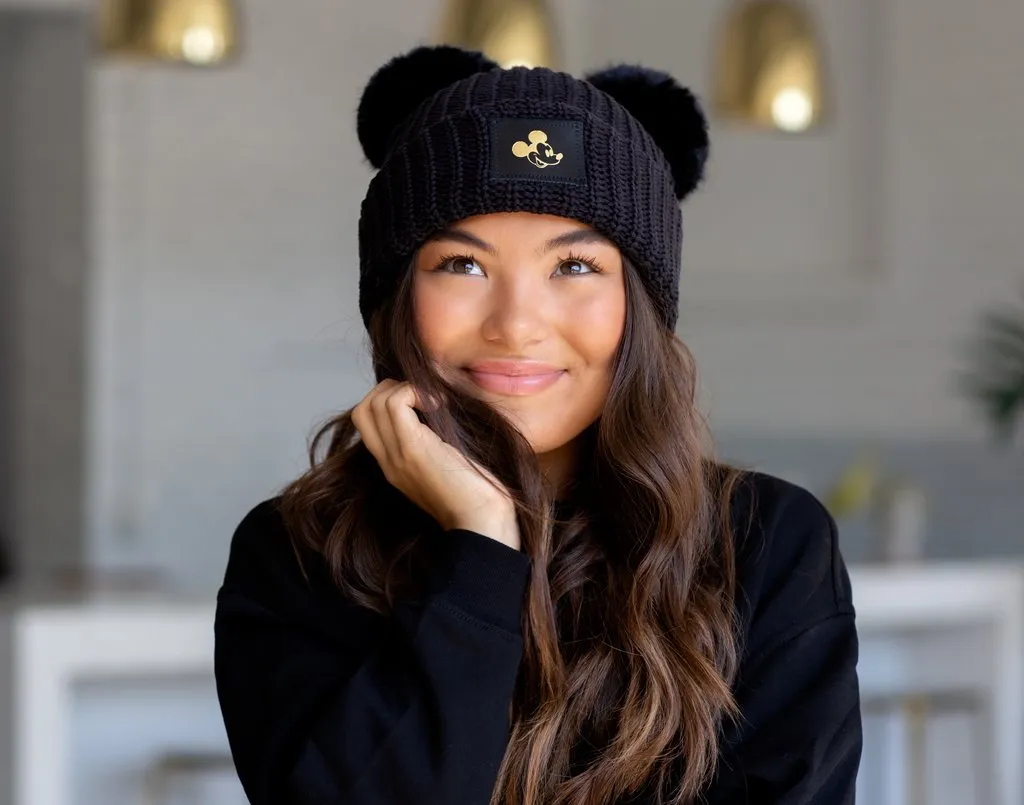 Disney's Mickey Mouse Black Double Pom Beanie
