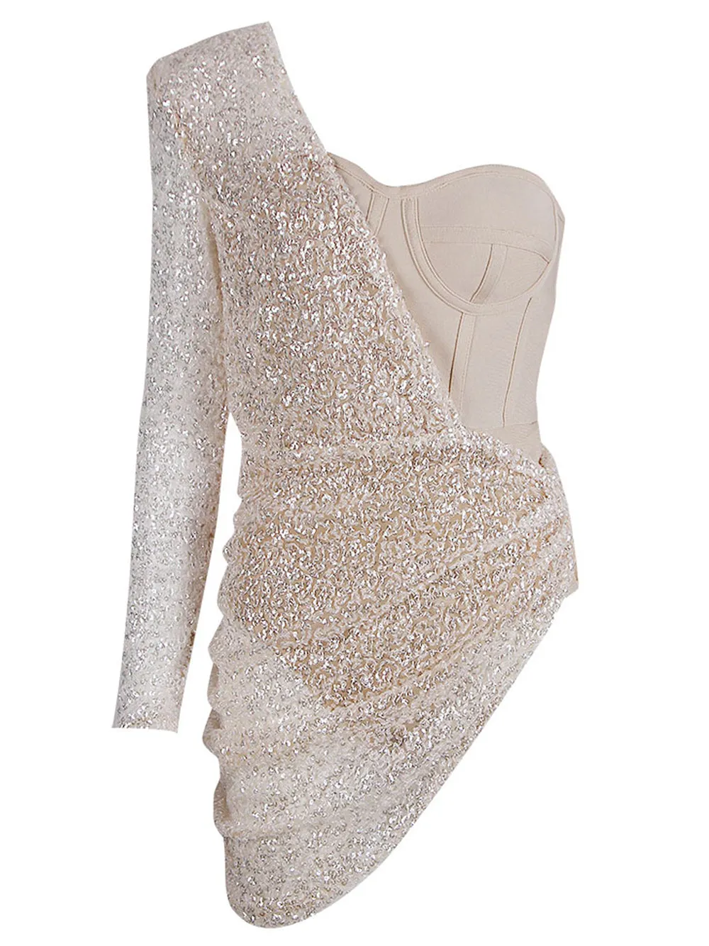 ETAME Sequins Mini Dress in Beige