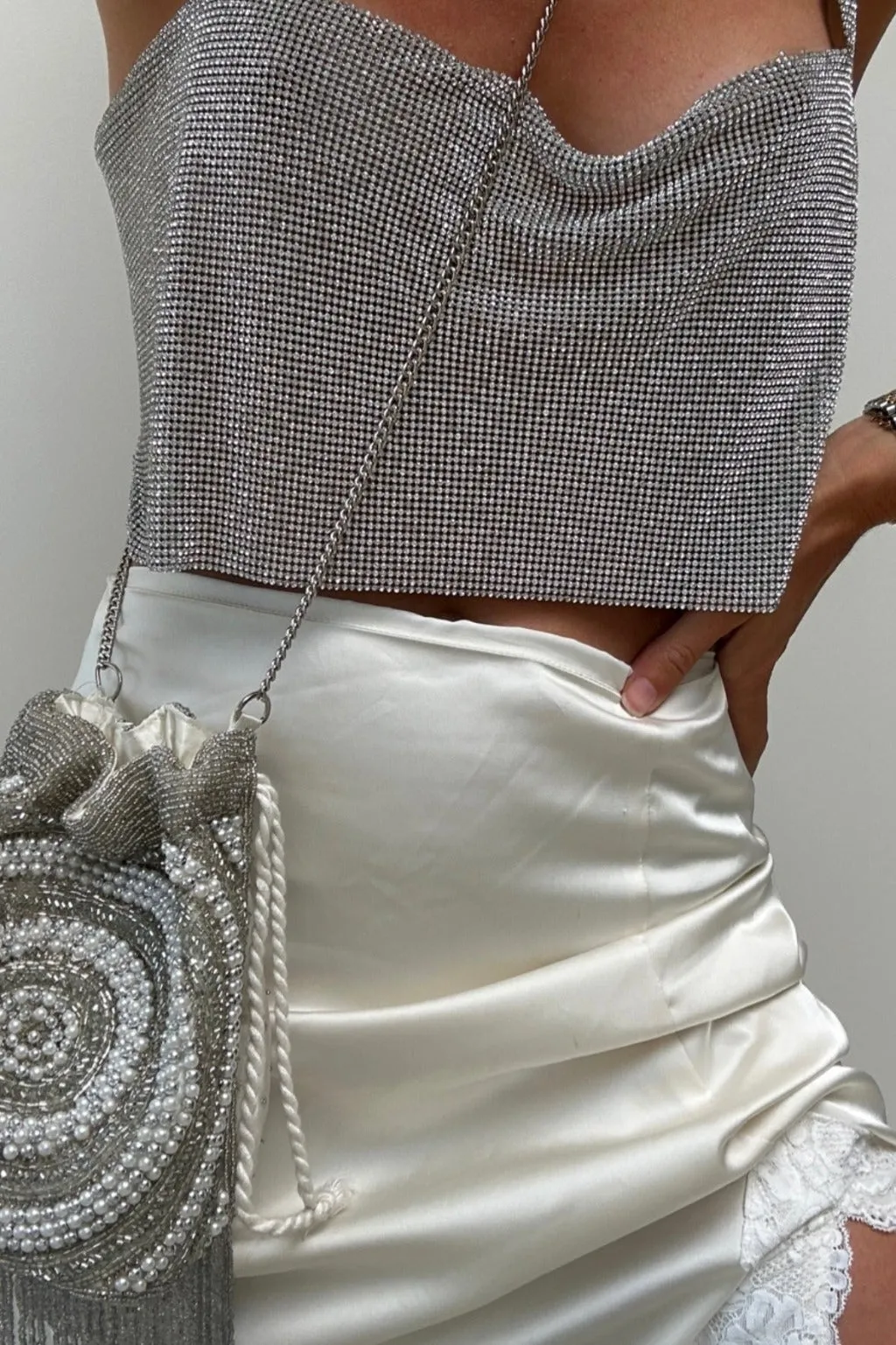 Marine Silver Rhinestone Chainmail Tank